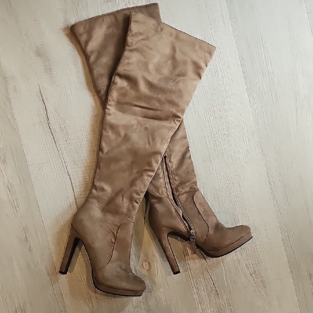 Tan Over the Knee Boots with Stiletto Heel